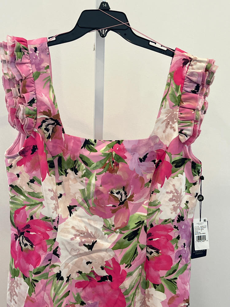 Adrianna Papell Womens Printed Midi Dress Pink Multi 16