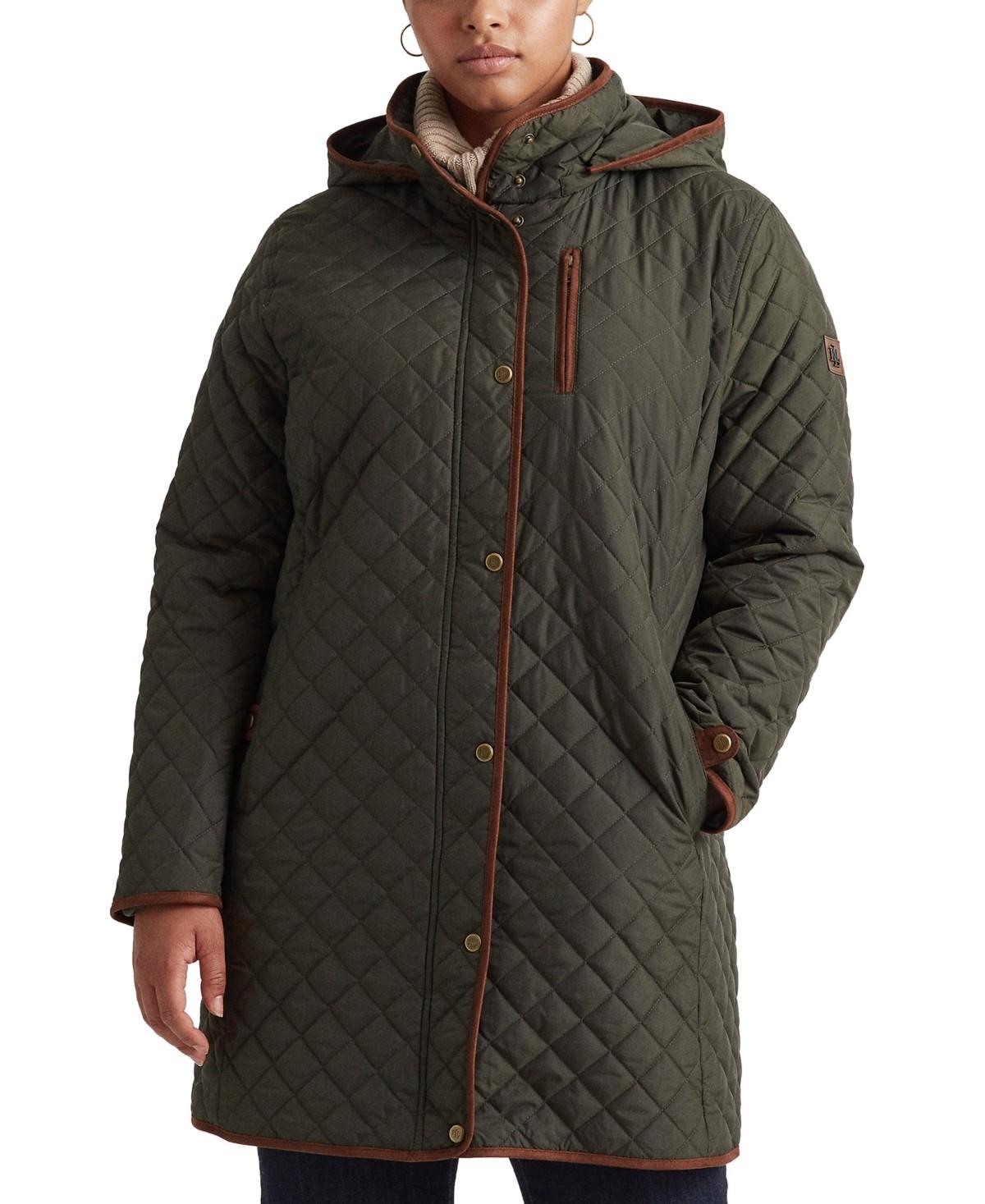 Quilted Faux-Suede Trim Coat with Hood by Lauren Ralph Lauren 1x new