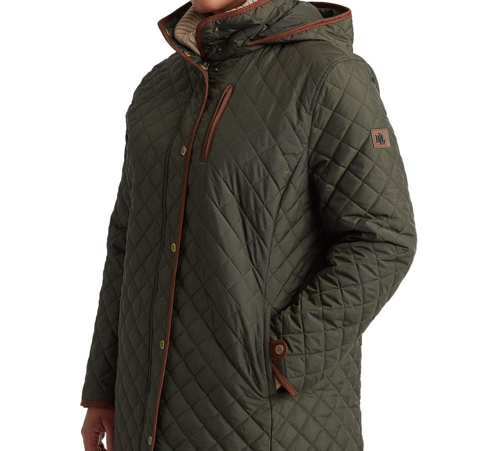 Quilted Faux-Suede Trim Coat with Hood by Lauren Ralph Lauren 1x new