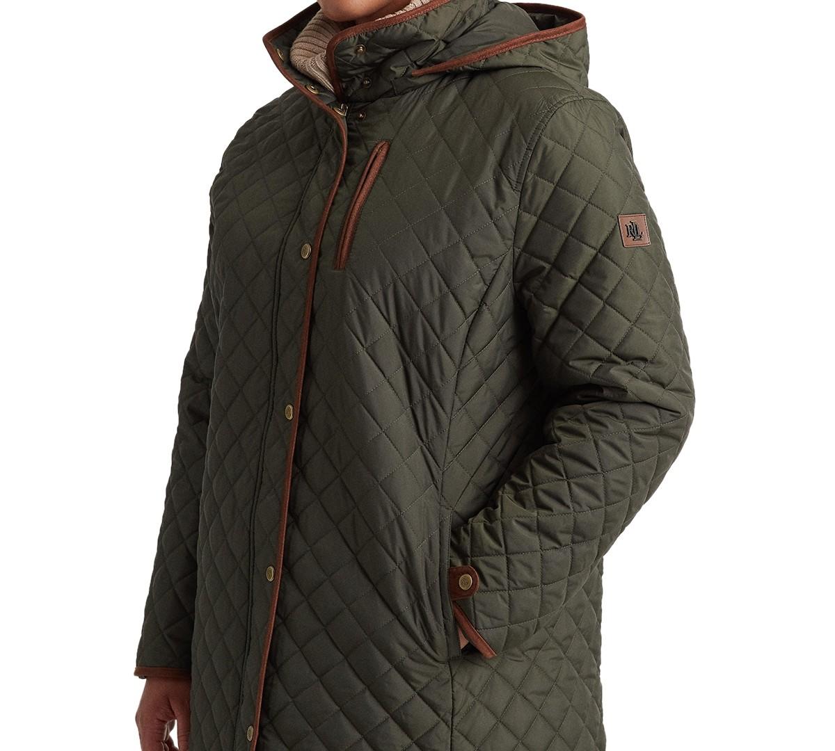 Quilted Faux-Suede Trim Coat with Hood by Lauren Ralph Lauren 1x new