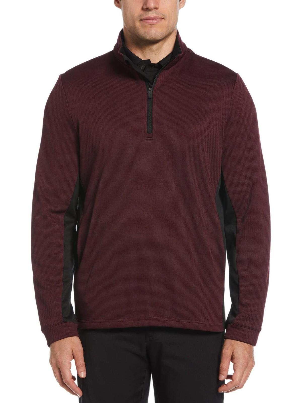 Pga Tour Men's Micro Jacquard Quarter-Zip Pullover Sweater - Fig