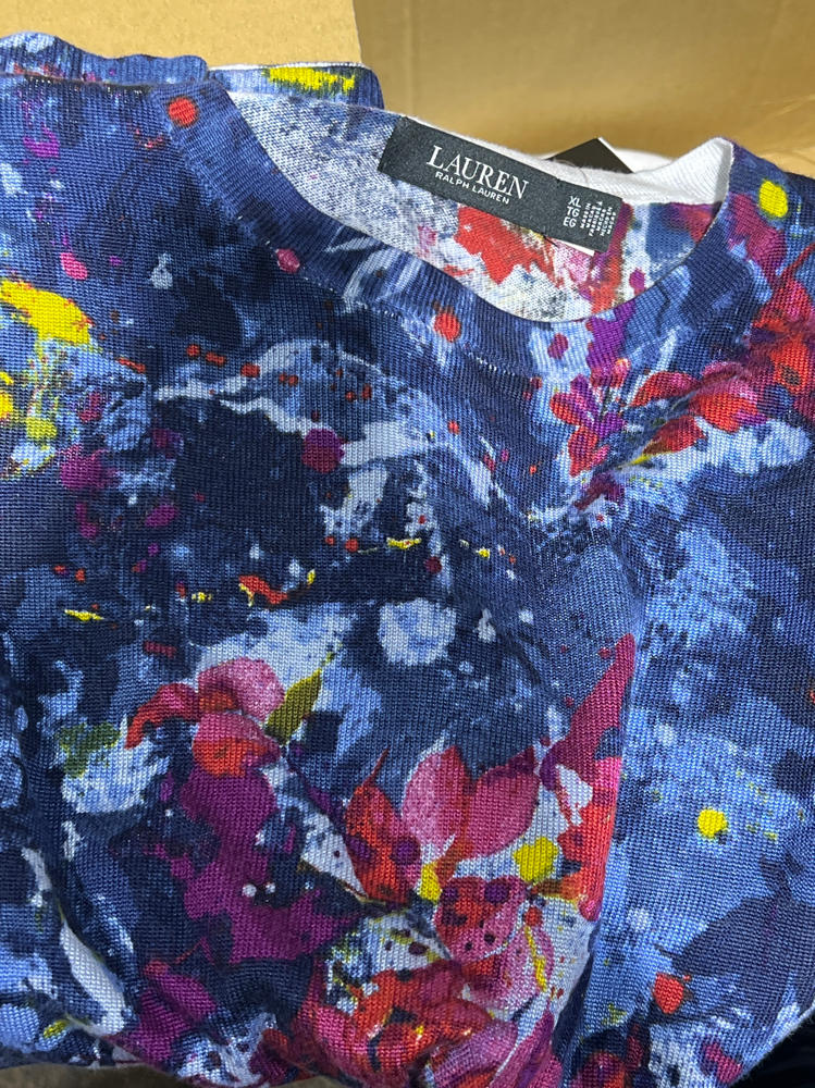 Lauren Ralph Lauren Womens Print Cotton-Blend Sweater Blue Multi X-Large