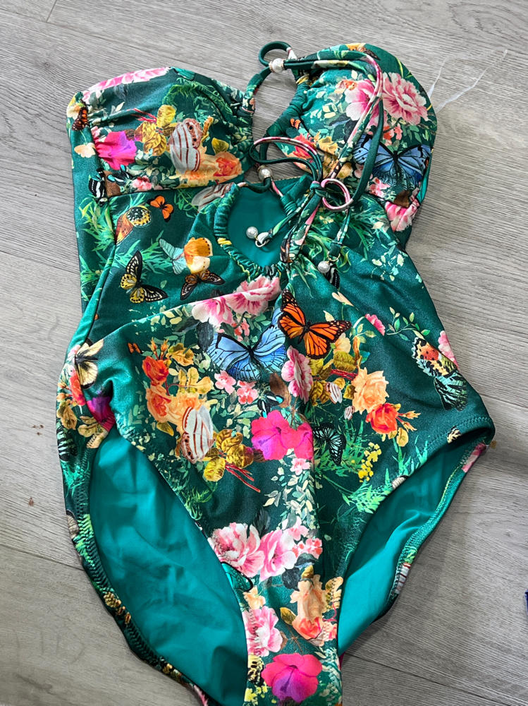 L'AGENCE Botanical Halter One-Piece Swimsuit
