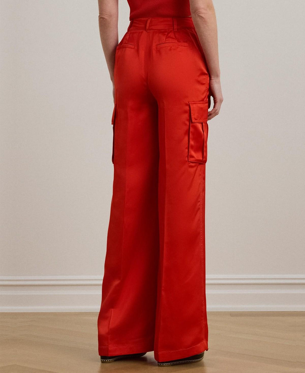Lauren Ralph Lauren Satin Charmeuse Wide-Leg Cargo Pants Bright Vermilion