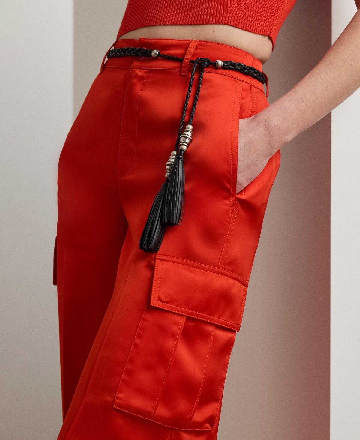 Lauren Ralph Lauren Satin Charmeuse Wide-Leg Cargo Pants Bright Vermilion