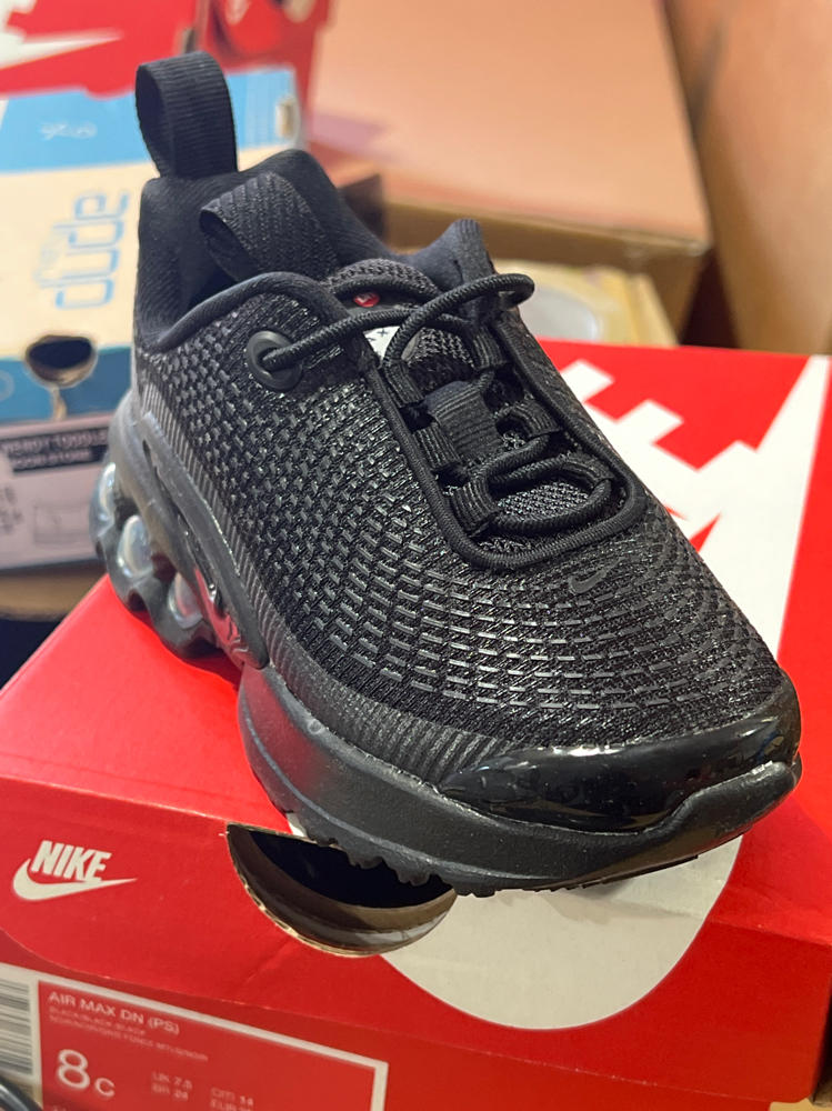 Nike Air Max Dn Little Kids' Shoes (FN4453-004, Shown: Black/Black/Metallic Dark Grey/Black) Size 8c, 9c