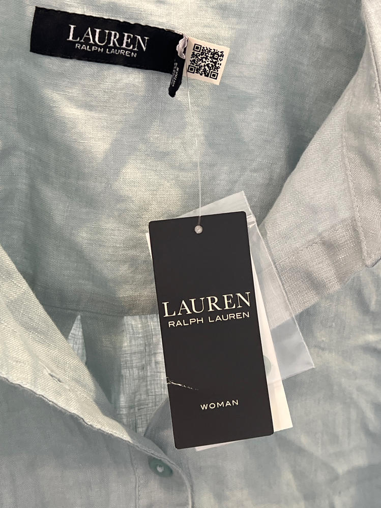 Lauren Ralph Lauren, Women's, Plus Size Relaxed Fit Linen Short Sleeve Shirt, Aqua Pearl, 3X
