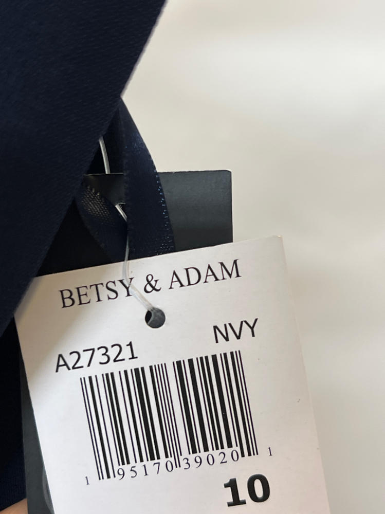Betsy & Adam Women’s Strapless Ruched Bodice Mesh Overlay Floor Length Dress, Navy, 10