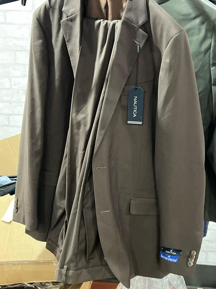 Nautica Mens Modern fit 2 Piece Suit 46 L / 41 Waist Brown Solid Stretch jacket