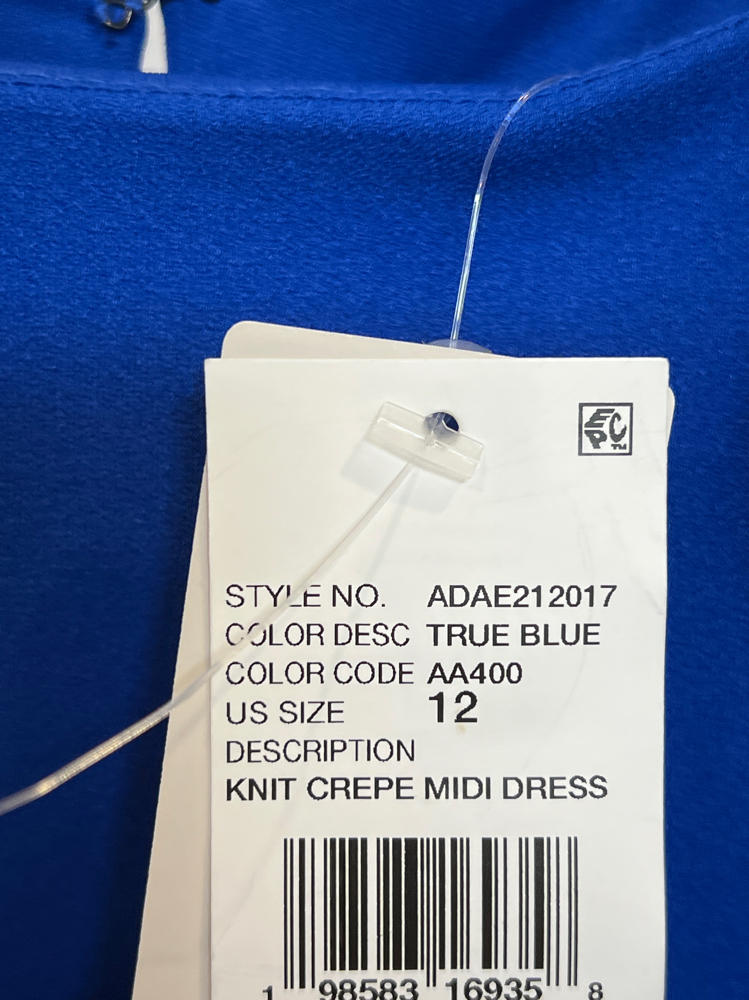 Sleeveless Crepe Flounce Midi Dress In True Blue 12 (not to max retail the size is 12 and color is ture blue)