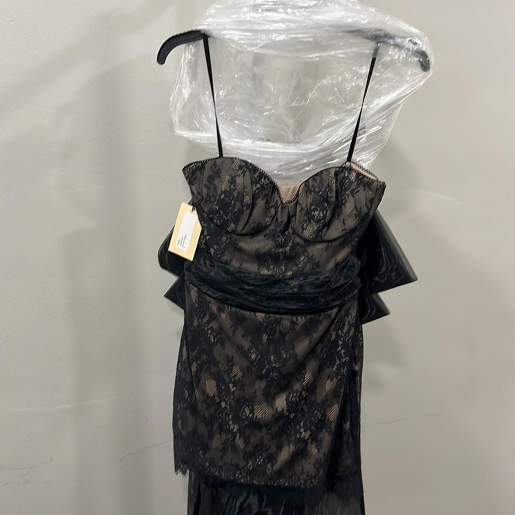 Katie May Kenny Dress in Black Floral lace with bow mini new xs, s, m