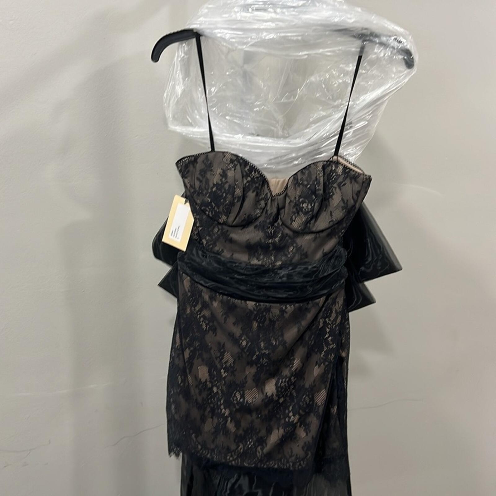 Katie May Kenny Dress in Black Floral lace with bow mini new xs, s, m
