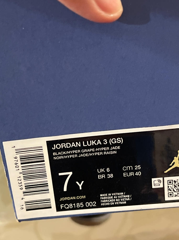 Nike Jordan Luka 3 GS Boys Shoes Size 7, Color: Black/Hyper Grape/Hyper Jade