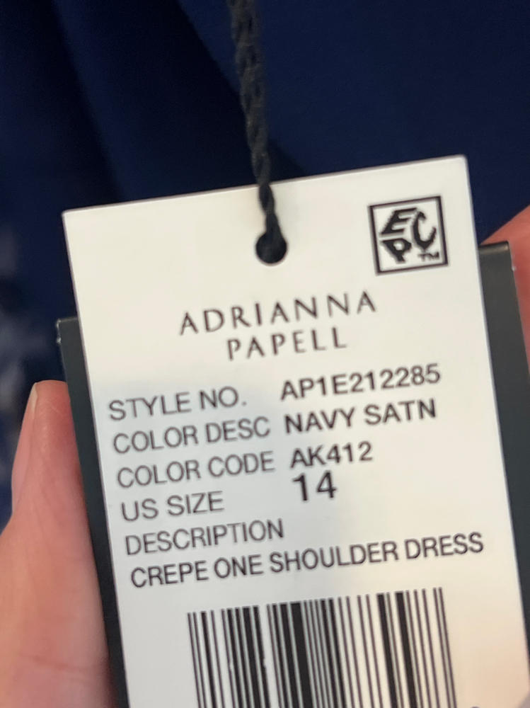 Navy Sateen One Shoulder Floral Cape Sleeve Dress by Adrianna Papell