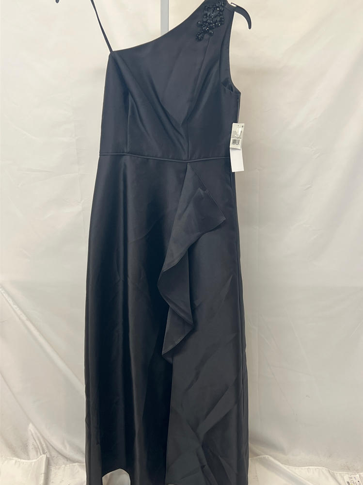 Adrianna Papell Women's One Shoulder Mikado Gown | Floor Length Black Tie Gown with Fitted Bodice & Draped Detailing 6 Black