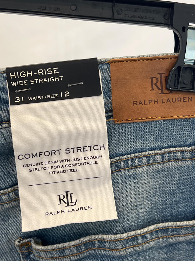 Lauren Ralph Lauren, Womens, High-Rise Wide-Leg Jeans, Alicia Wash, Size: 12, Inseam: 32.5