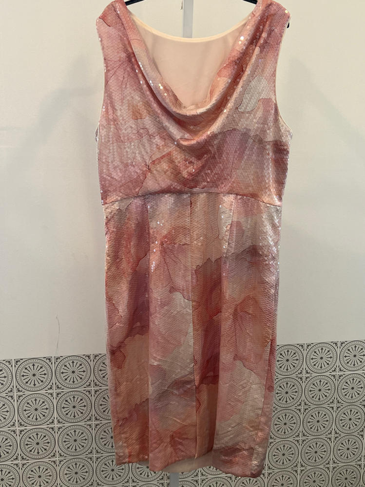 Donna Karan NY Women's Printed Sequin Sleeveless Sheath Dress, Pink Multi, Size -12
