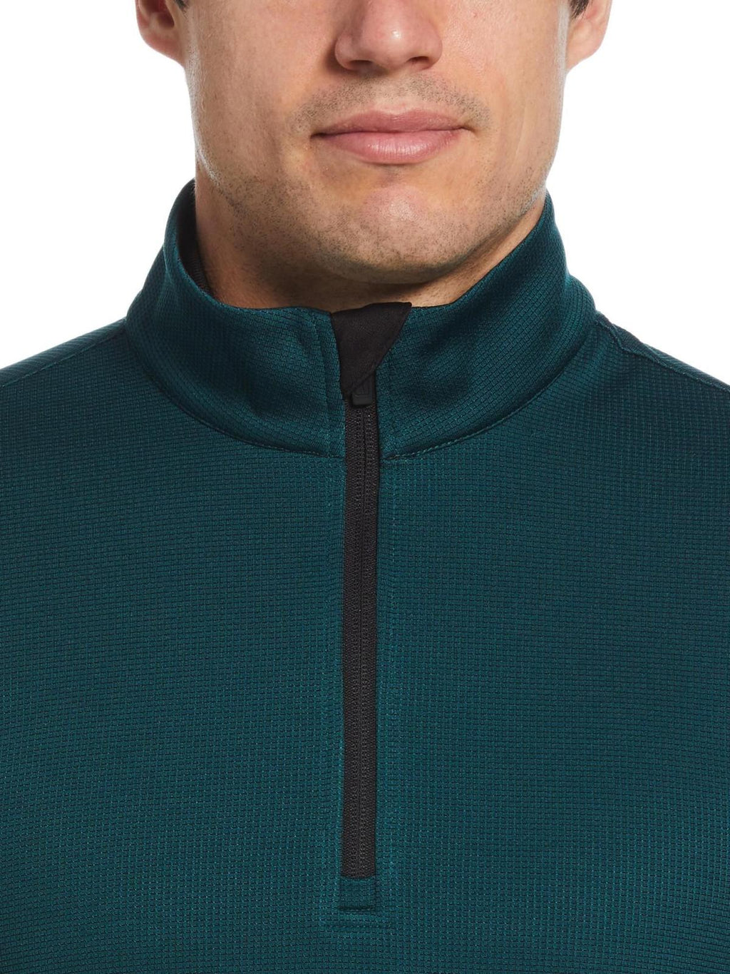 Pga Tour Men's Micro Jacquard Quarter-Zip Pullover Sweater - Dark Sea
