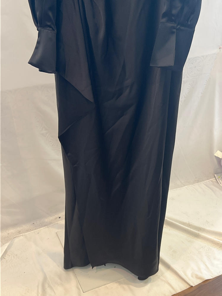 xscape Satin Off Shoulder Long Sleeve Floor Length Dress by 7176X black