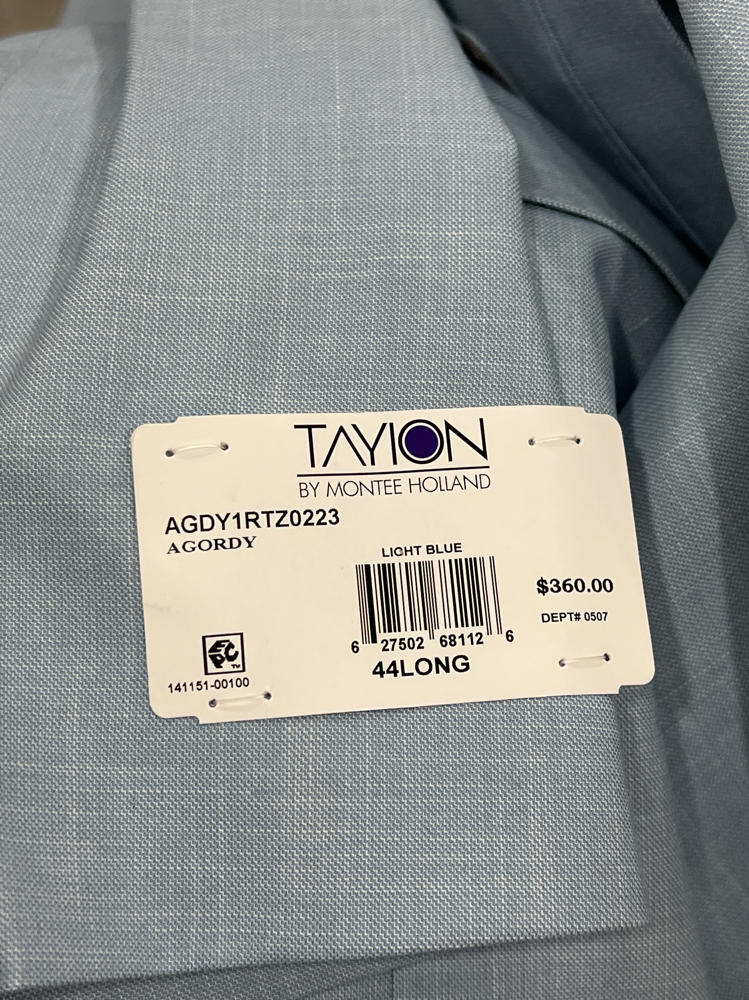 Tayion Mens Classic fit Suit Jacket Blazer 44 LONG Light Blue Solid
