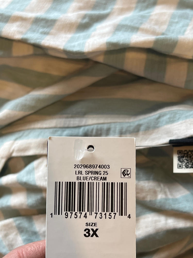 Lauren Ralph Lauren Women's Plus Size Striped Cotton Jersey Puff-Sleeve Tee Aqua Pearl/Mascarpone Cream 2X, 3x