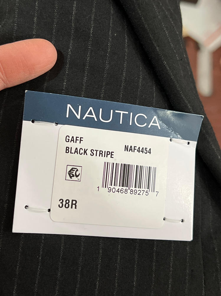 Nautica Mens Modern fit 2 Piece Suit 38 R / 32 Waist Black Striped Stretch