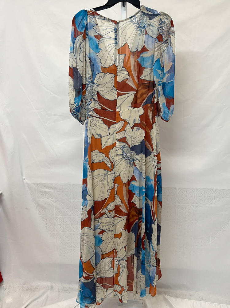 Calvin Klein Womens Chiffon Puff Sleeve Faux Wrap Oxford Multi 4 One Size
