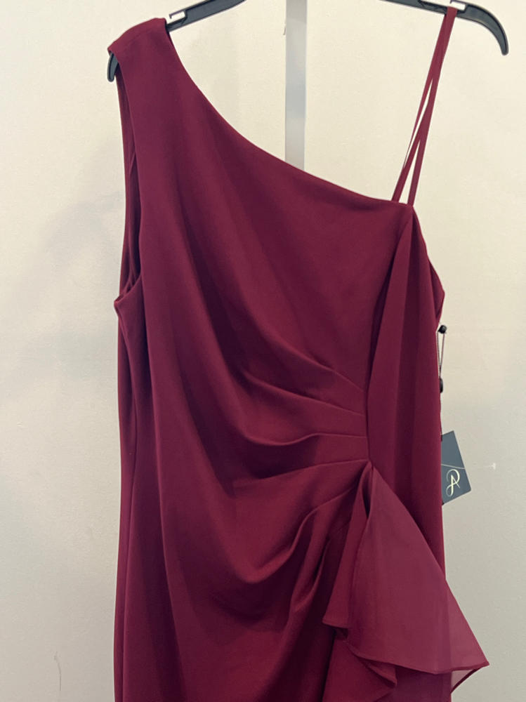 Adrianna Papell Women's Crepe One Shoulder Ruffle Gown, Crimson Haze, 10