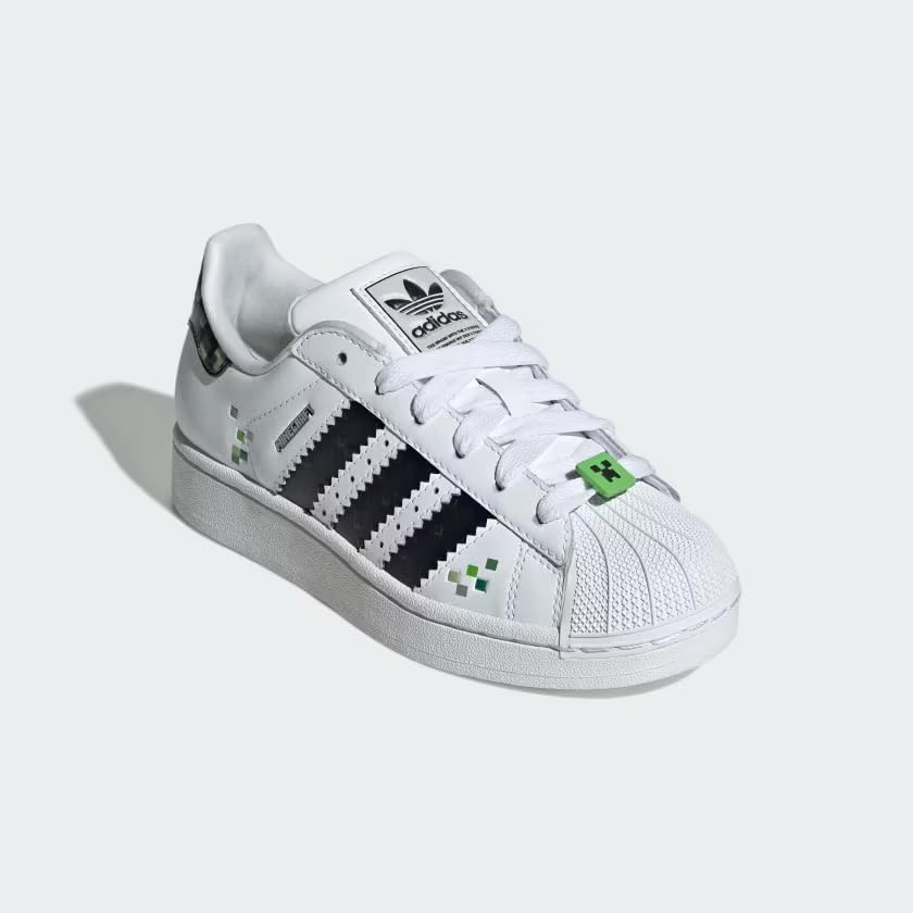 adidas Originals Big Kids Superstar II X Minecraft Shoes Kids, Cloud White/Core Black/Supplier Colour, US (Big Kids)