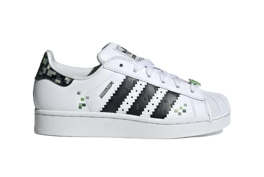adidas Originals Big Kids Superstar II X Minecraft Shoes Kids, Cloud White/Core Black/Supplier Colour, US (Big Kids)