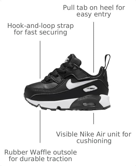 Nike Air Max 90 EasyOn Baby/Toddler Shoes (HF6359-002, Black/Black/White) Size 4c, 5c