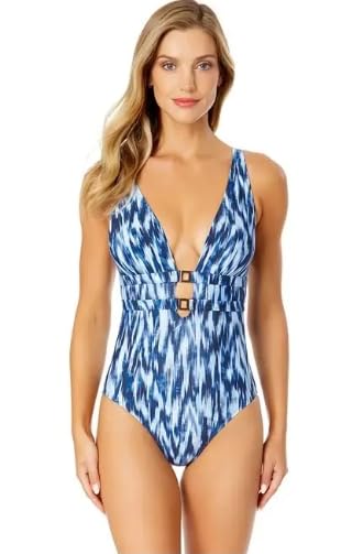 Women's Tie Dye Ikat Hidden Underwire Drape Front One Piece Swimsuit