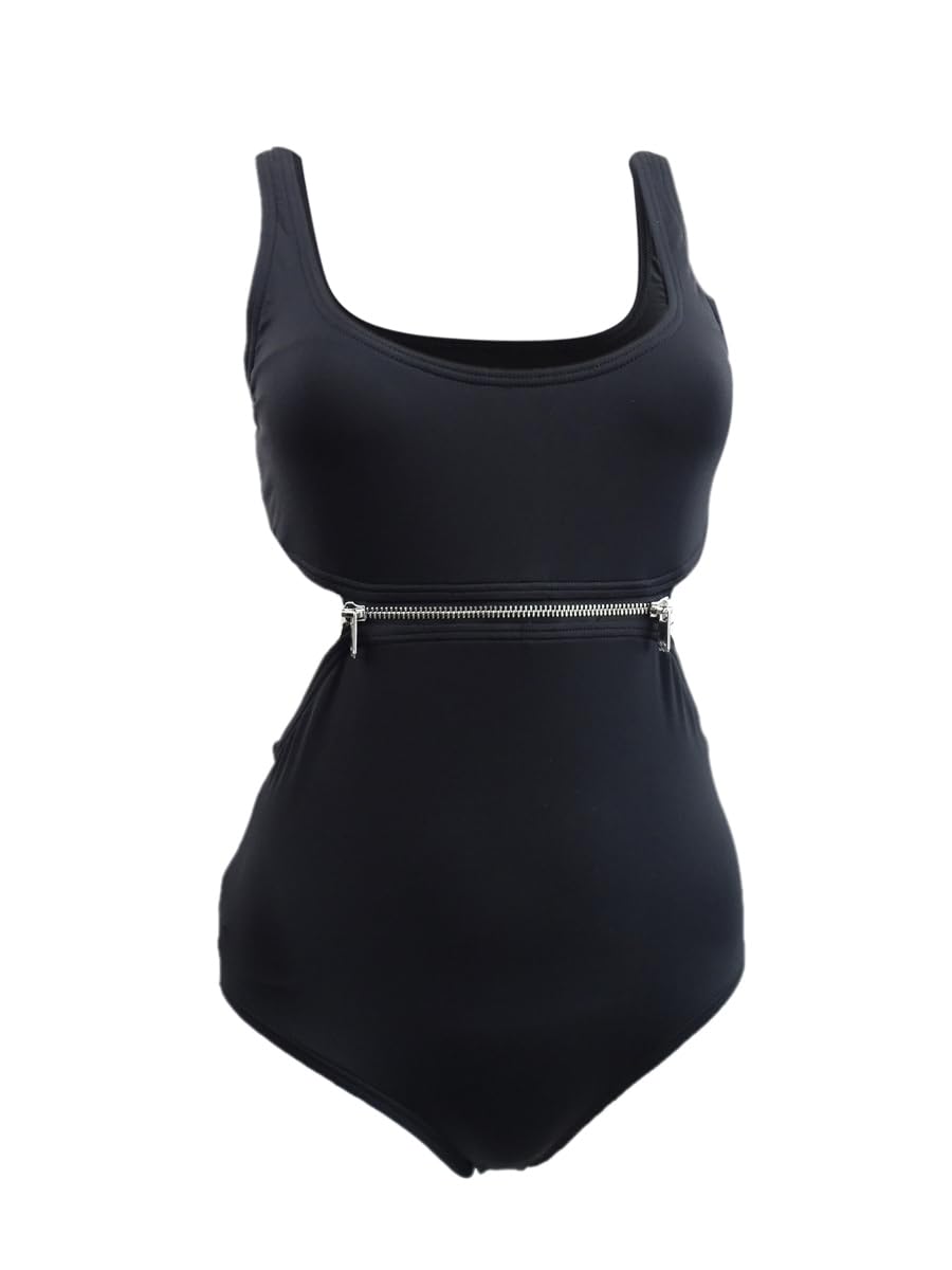 Michael Michael Kors Women's Zip-Trim Cutout One-Piece Swimsuit (8, Black)