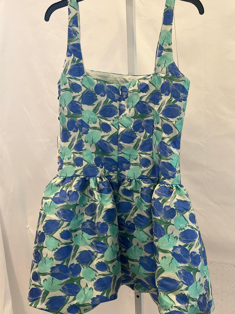 Adrianna Papell Women's Tulip Jacquard Short Dress, Blue/Green Multi