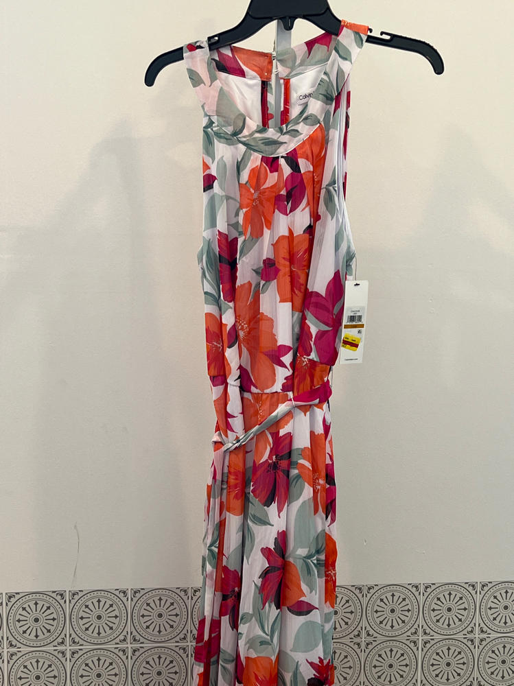 Calvin Klein Women White Floral-Print Halter Maxi Dress Size 16W