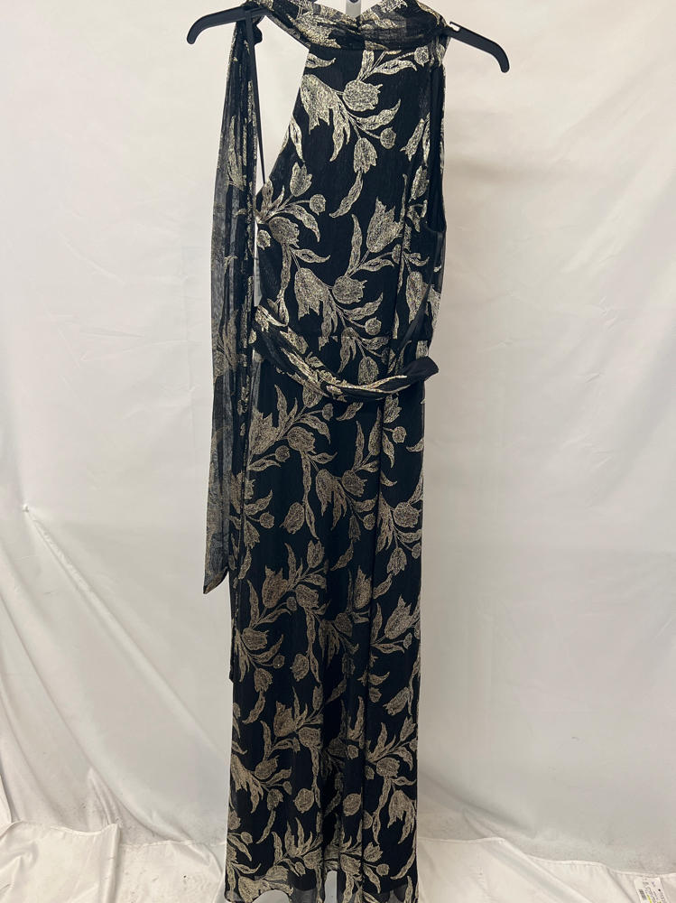 betsey and adam Dana Long Mock Neck Foil Wrap Dress black and gold  Dress by A27306P