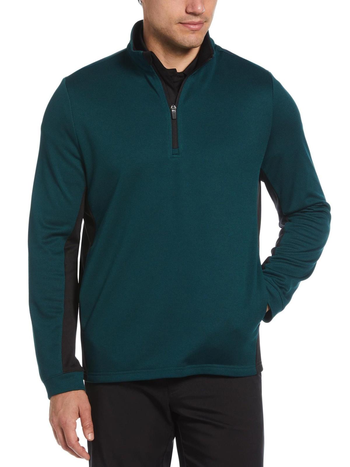 Pga Tour Men's Micro Jacquard Quarter-Zip Pullover Sweater - Dark Sea