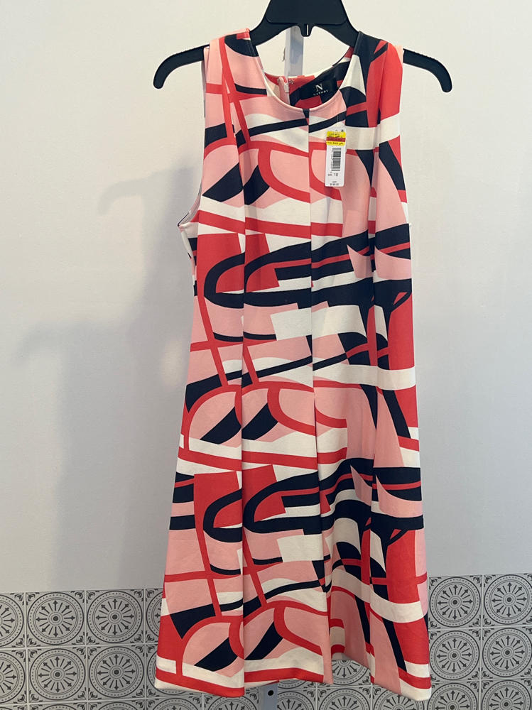 Natori Abstract Lines Sleeveless Pleated Dress size 10