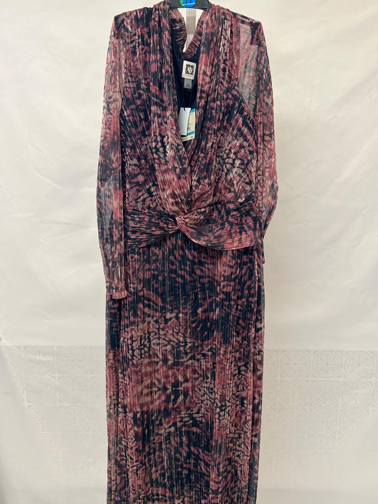 Anne Klein Women's Long Sleeve Twist Front Printed Shine Midi Dress new