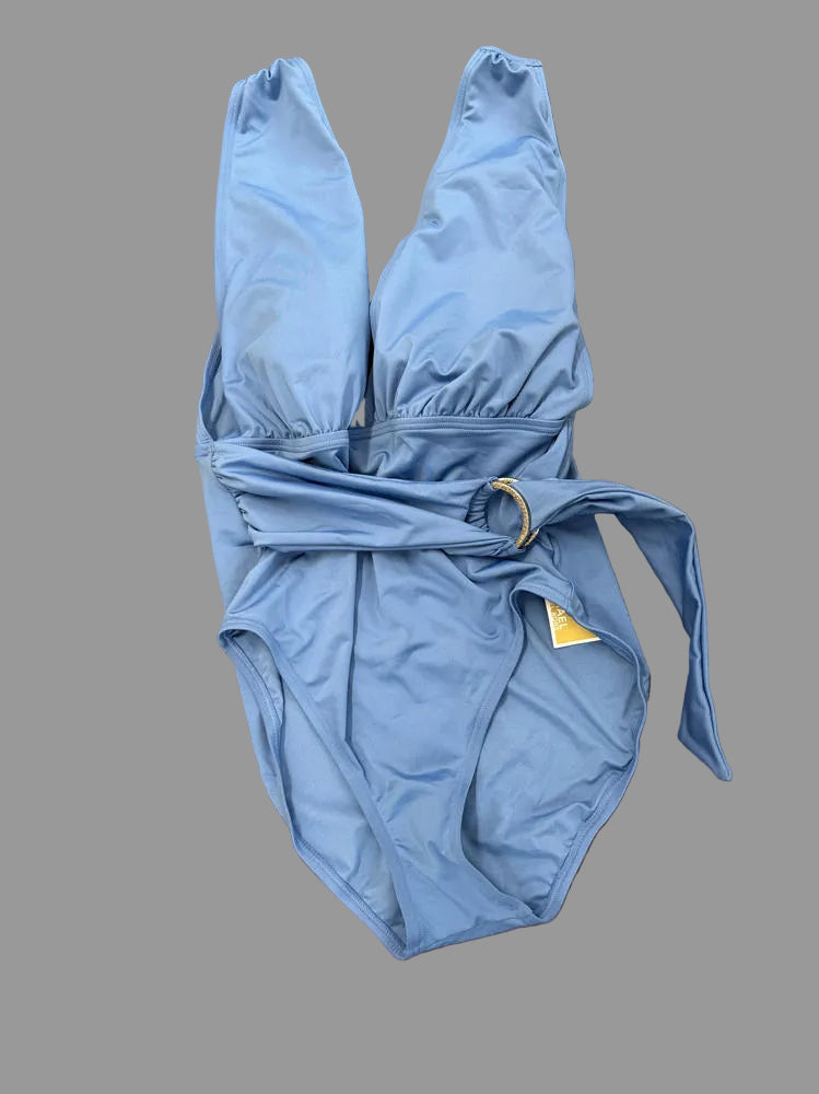 MICHAEL Michael Kors Belted Surplice Plunge One Piece - Iconic Solids