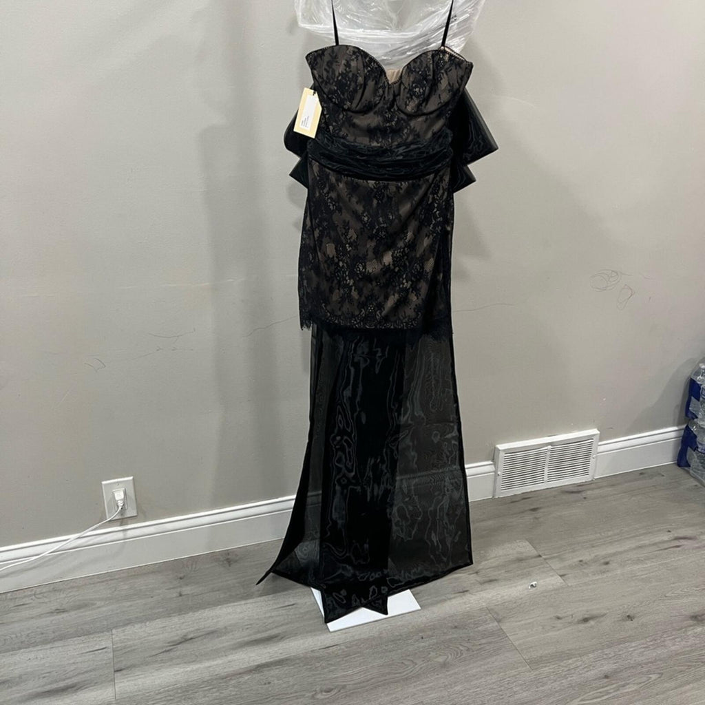 Katie May Kenny Dress in Black Floral lace with bow mini new xs, s, m