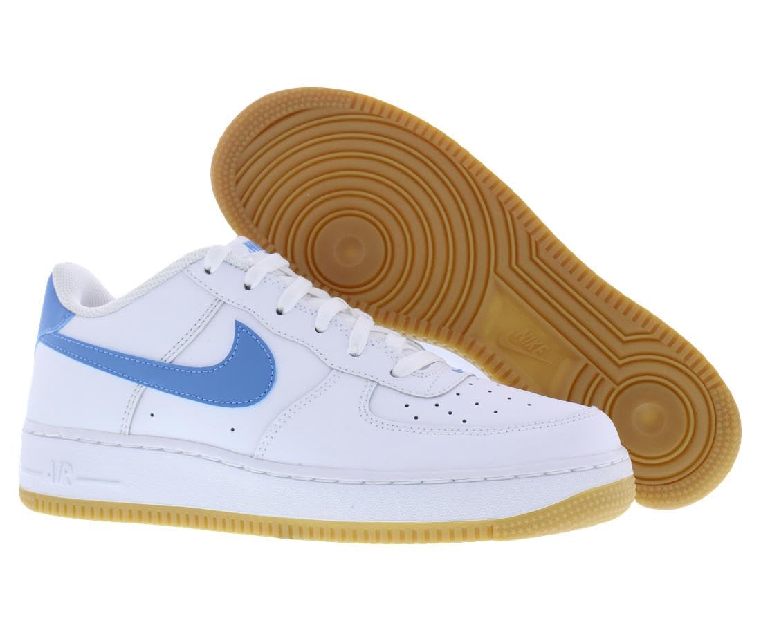 Nike Air Force 1 Big Kids' Shoes (FV5948-115, White/Gum Light Brown/Blue Beyond) Size 5.5y, 5y, 6.5y, 7y,