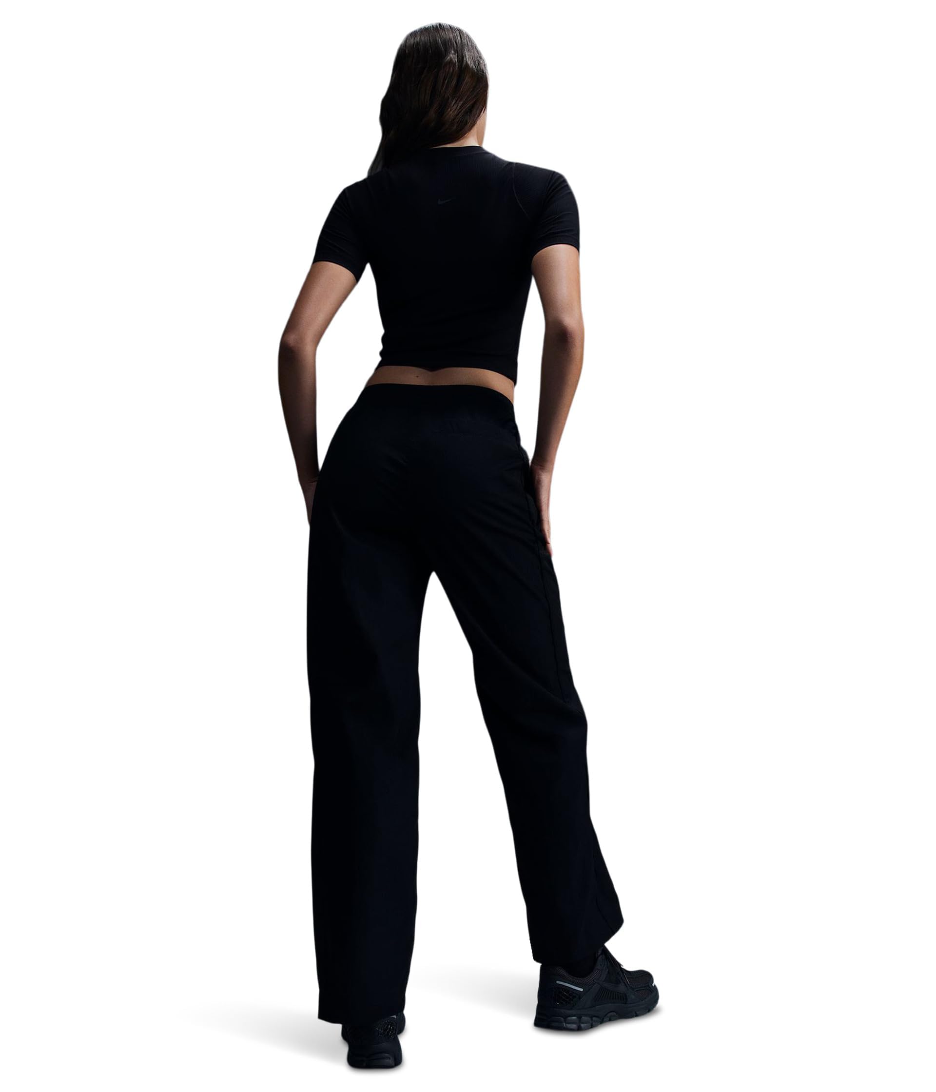 Nike Women's Windrunner High-Waisted Woven Open-Hem Pants Black/White X-Large