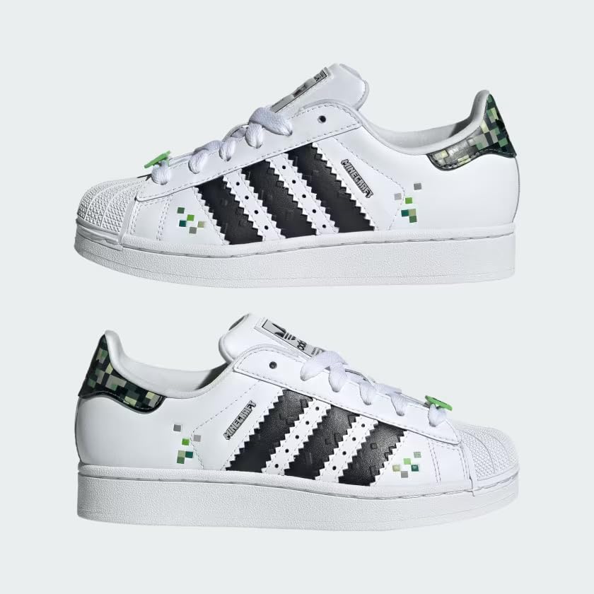 adidas Originals Big Kids Superstar II X Minecraft Shoes Kids, Cloud White/Core Black/Supplier Colour, US (Big Kids)