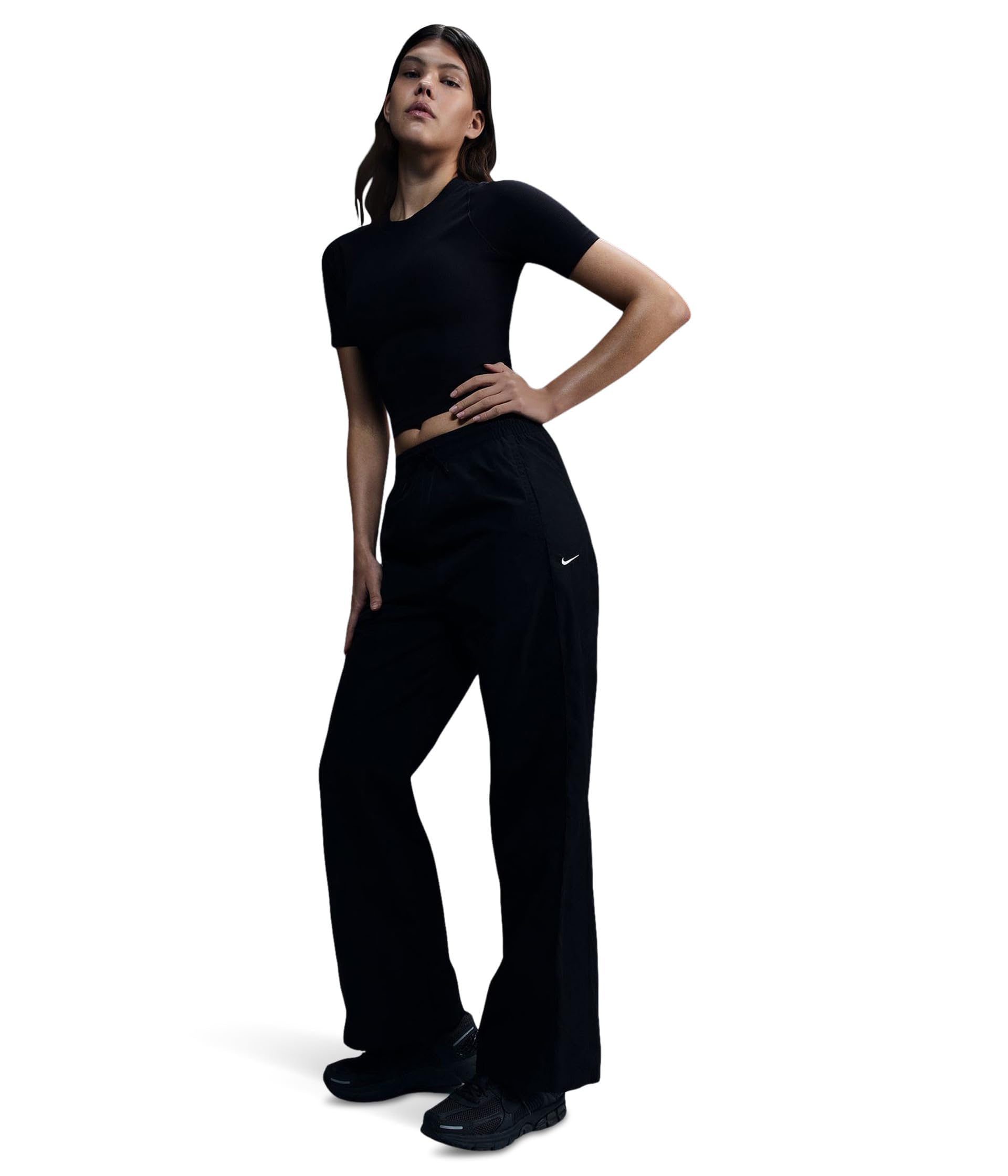 Nike Women's Windrunner High-Waisted Woven Open-Hem Pants Black/White X-Large