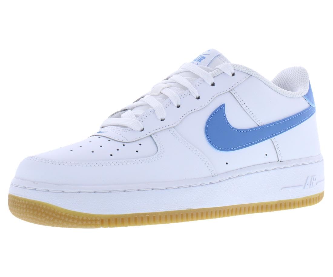 Nike Air Force 1 Big Kids' Shoes (FV5948-115, White/Gum Light Brown/Blue Beyond) Size 5.5y, 5y, 6.5y, 7y,