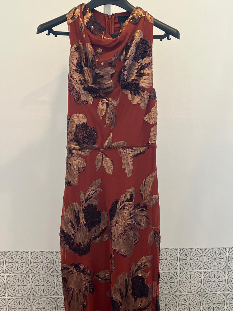 Floral Sequin Embellished Halter Gown by Donna Karan  Size 4