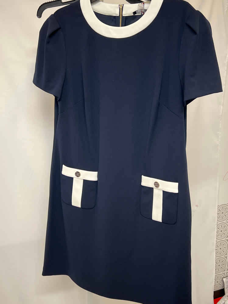 Tommy Hilfiger Women's Pocket Trim Shift Dress Sky Captain/Ivory 14