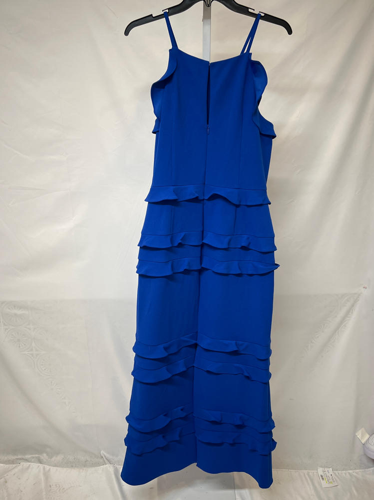 Sleeveless Crepe Flounce Midi Dress In True Blue 12 (not to max retail the size is 12 and color is ture blue)