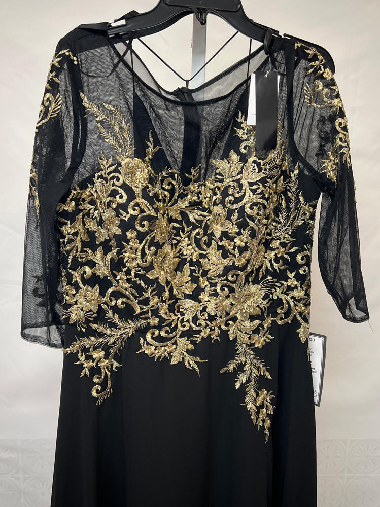 sold Betsy & Adam Womens Metallic Embroidered Evening Dress Black 10, Black/Gold